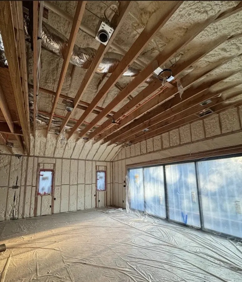 Interior walls and ceiling insulated with spray foam during new construction in Stevenson Ranch